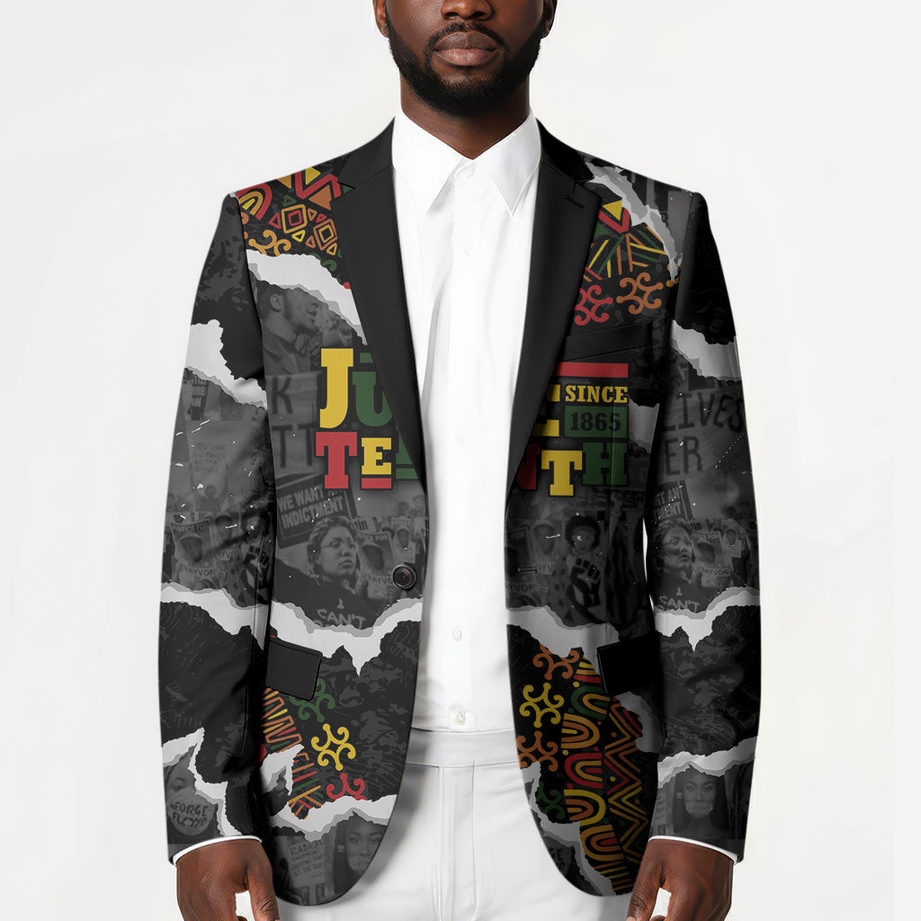 Juneteenth Freedom Day Personalized Grunge Ethnic Motif Blazer Black History