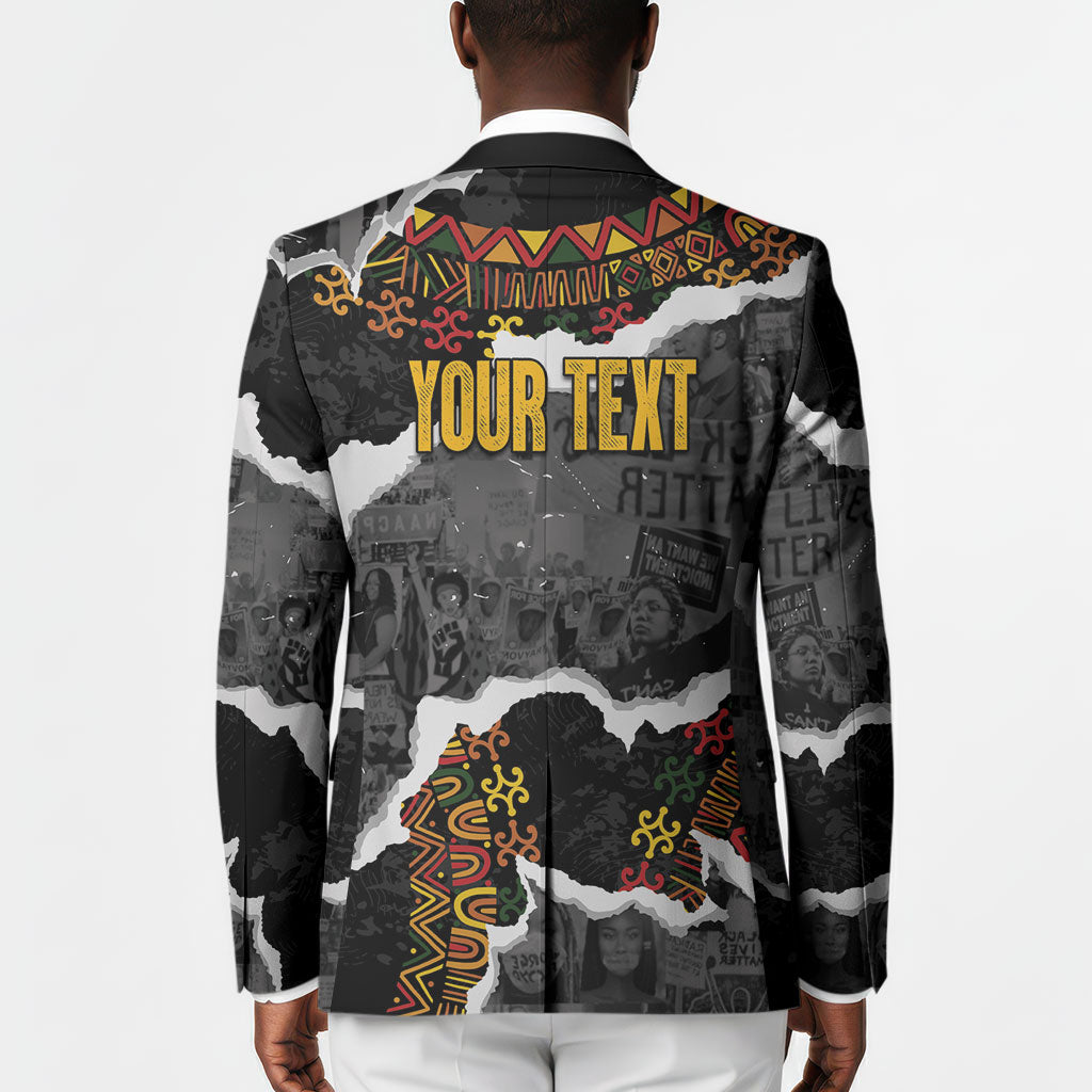 Juneteenth Freedom Day Personalized Grunge Ethnic Motif Blazer Black History