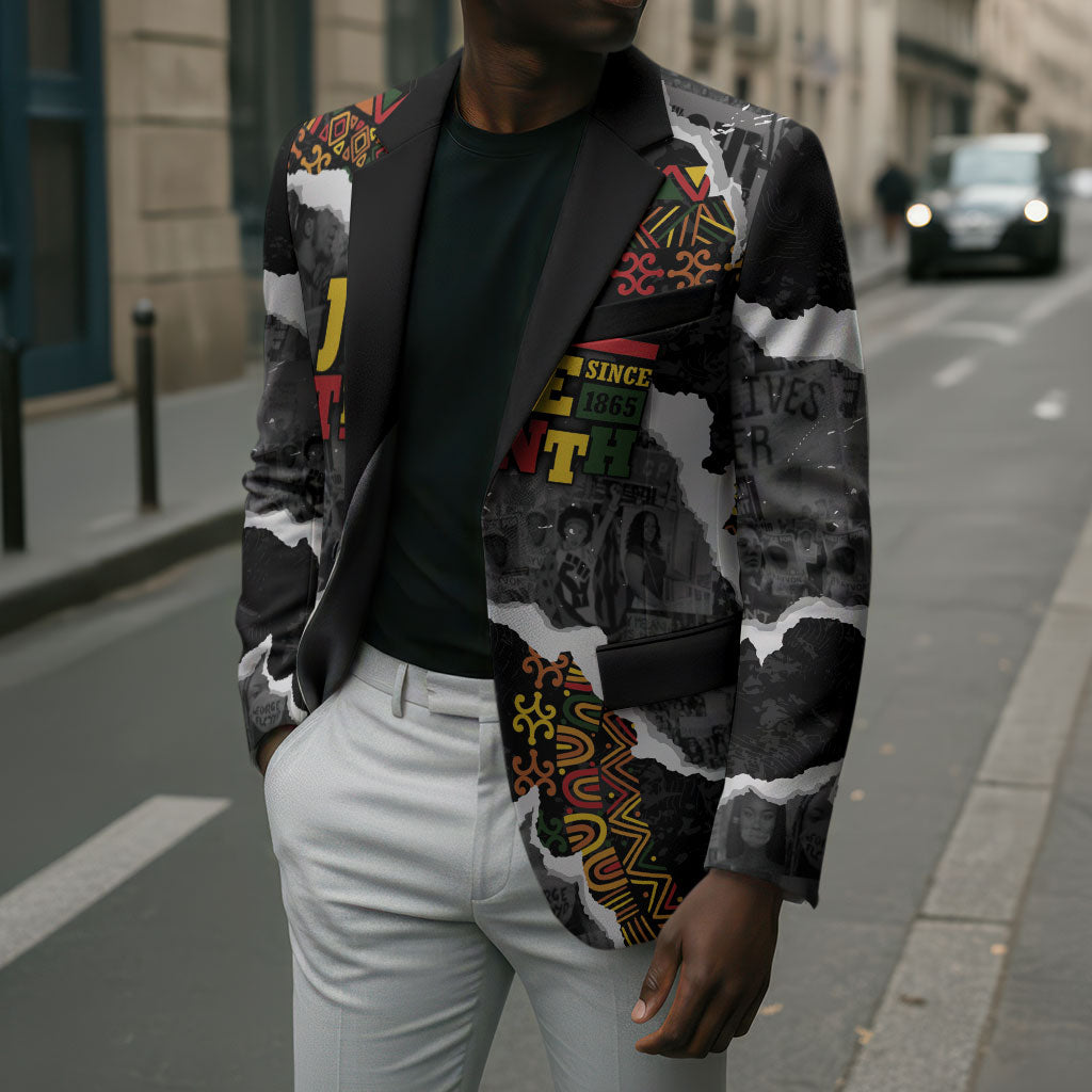 Juneteenth Freedom Day Personalized Grunge Ethnic Motif Blazer Black History