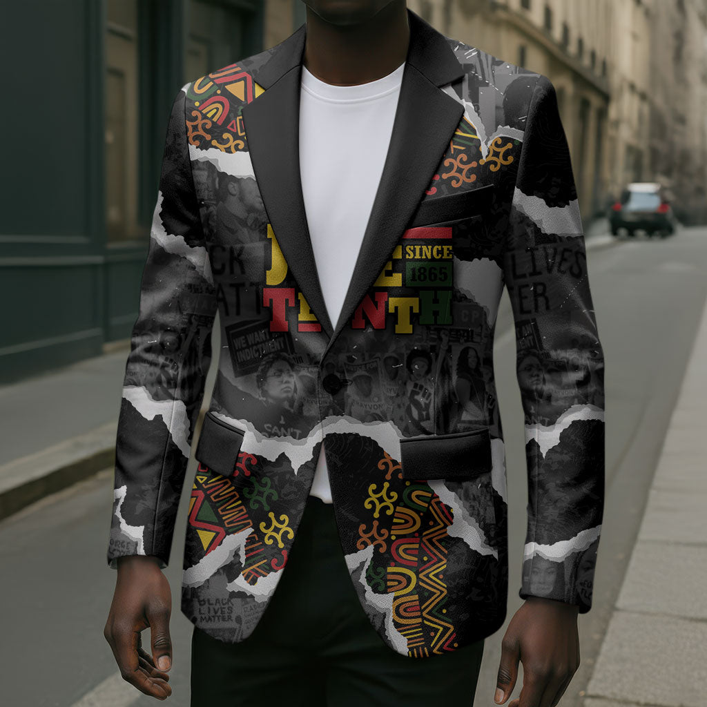 Juneteenth Freedom Day Personalized Grunge Ethnic Motif Blazer Black History