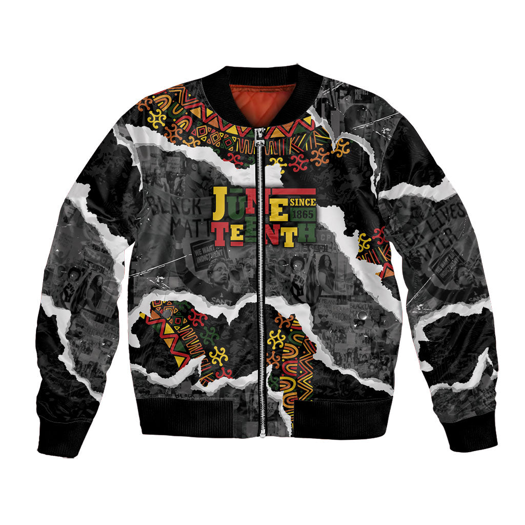 Juneteenth Freedom Day Personalized Grunge Ethnic Motif Bomber Jacket Black History