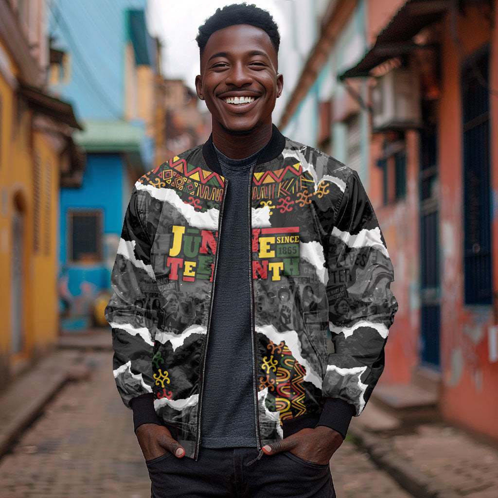 Juneteenth Freedom Day Personalized Grunge Ethnic Motif Bomber Jacket Black History