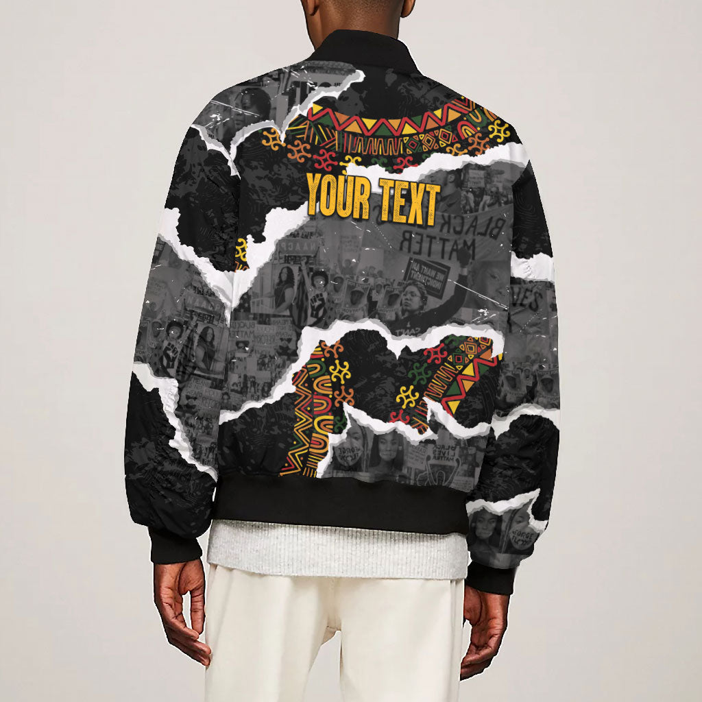 Juneteenth Freedom Day Personalized Grunge Ethnic Motif Bomber Jacket Black History