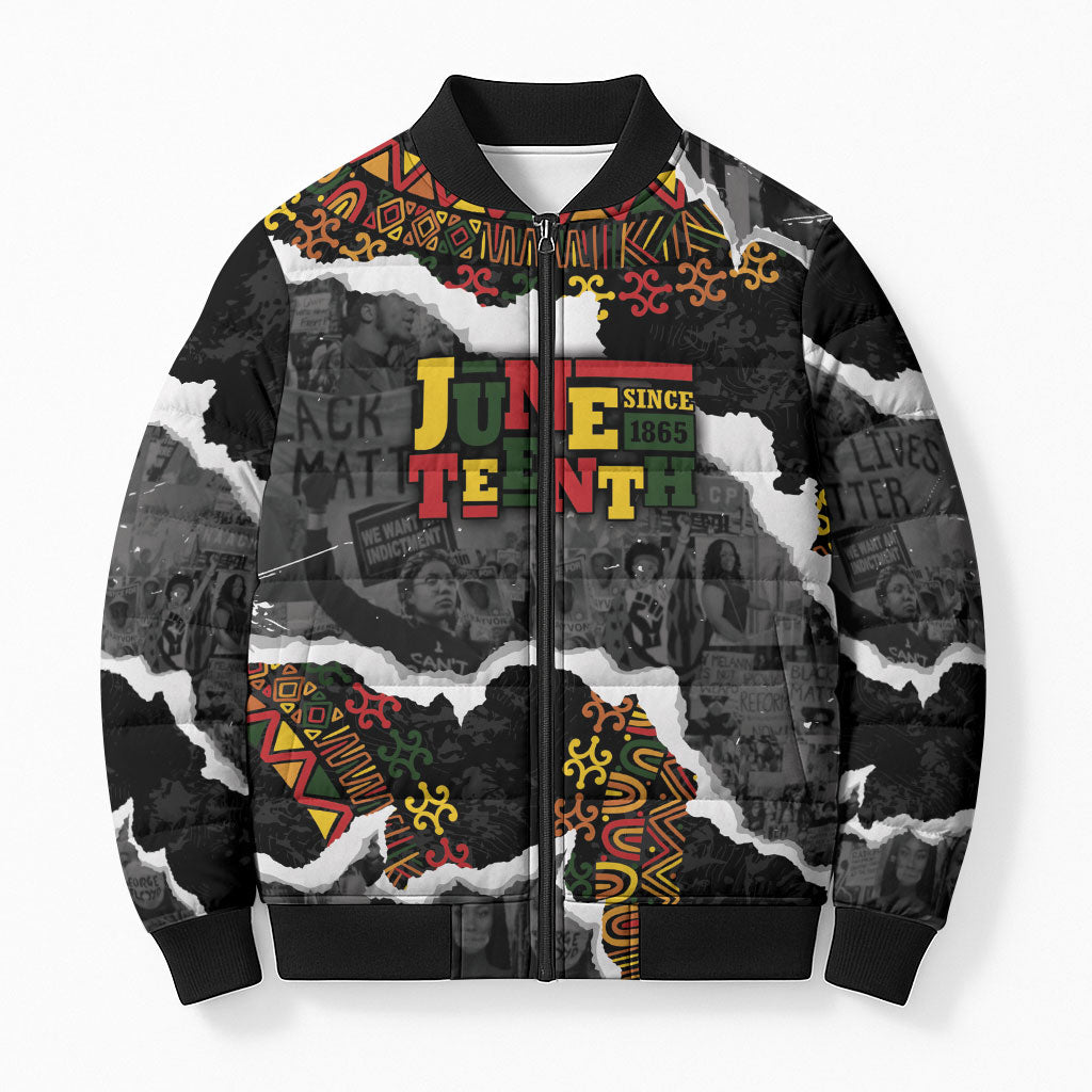 Juneteenth Freedom Day Personalized Grunge Ethnic Motif Bomber Puffer Jacket Black History
