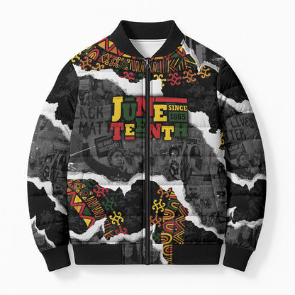 Juneteenth Freedom Day Personalized Grunge Ethnic Motif Bomber Puffer Jacket Black History