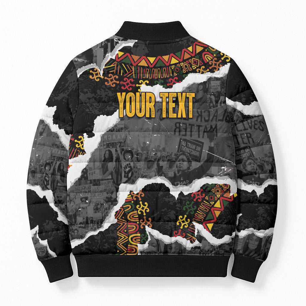 Juneteenth Freedom Day Personalized Grunge Ethnic Motif Bomber Puffer Jacket Black History