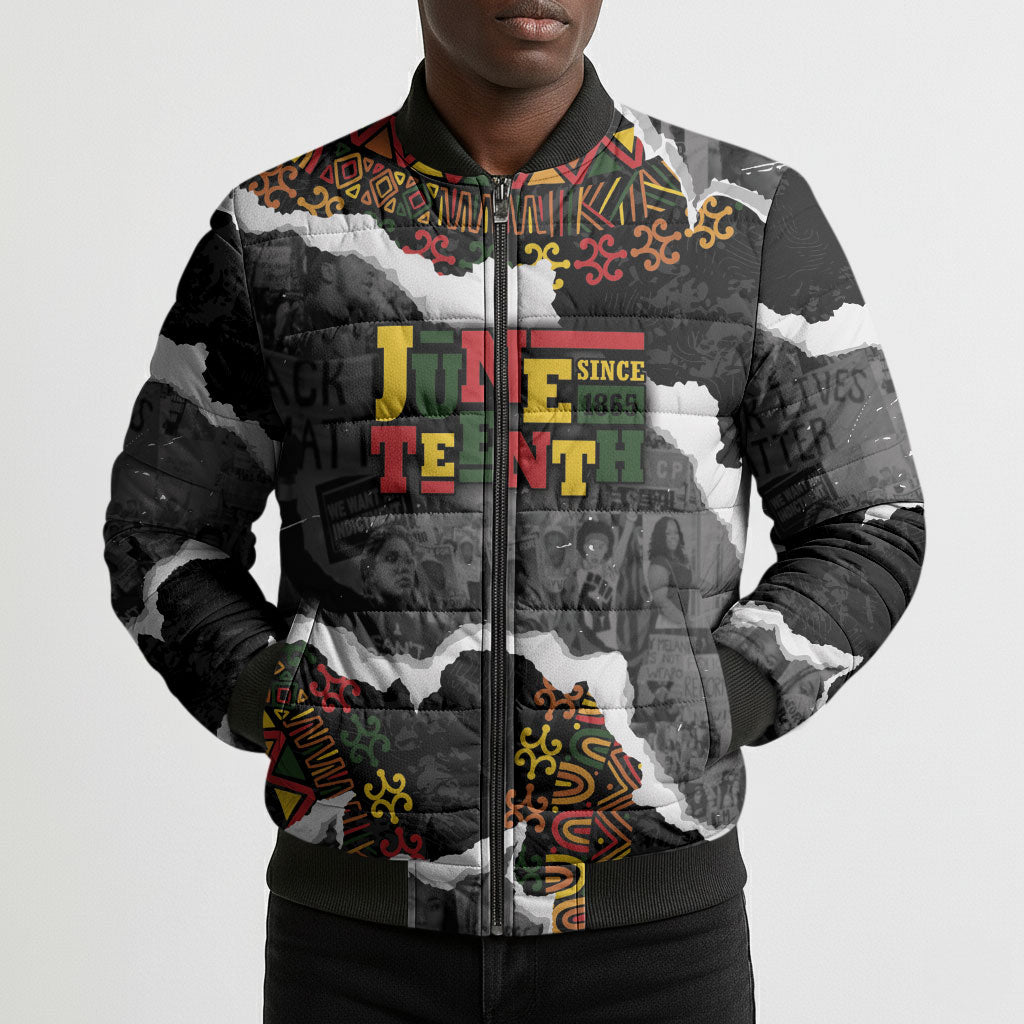 Juneteenth Freedom Day Personalized Grunge Ethnic Motif Bomber Puffer Jacket Black History