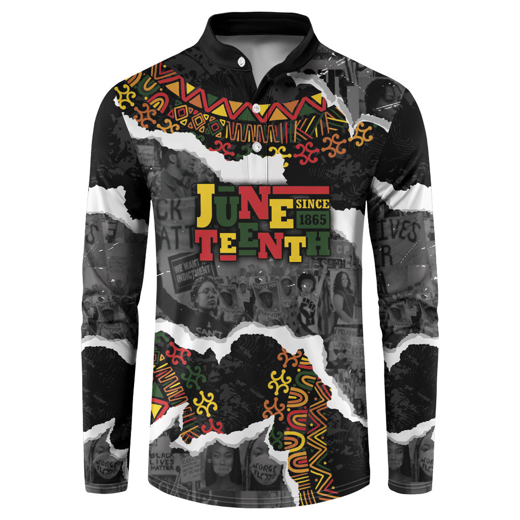 Juneteenth Freedom Day Personalized Grunge Ethnic Motif Button Sweatshirt Black History