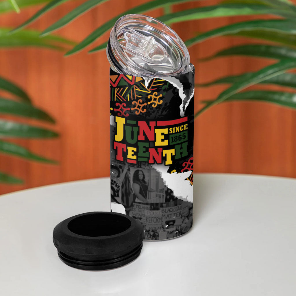 Juneteenth Freedom Day Personalized Grunge Ethnic Motif 4 in 1 Can Cooler Tumbler Black History