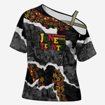 Juneteenth Freedom Day Personalized Grunge Ethnic Motif Cross Shoulder Shirt Black History