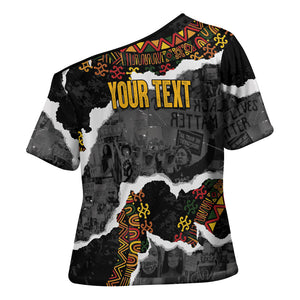 Juneteenth Freedom Day Personalized Grunge Ethnic Motif Cross Shoulder Shirt Black History