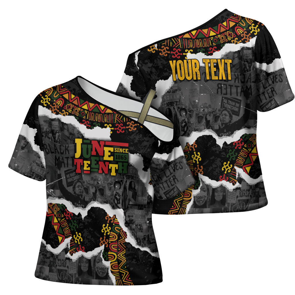 Juneteenth Freedom Day Personalized Grunge Ethnic Motif Cross Shoulder Shirt Black History