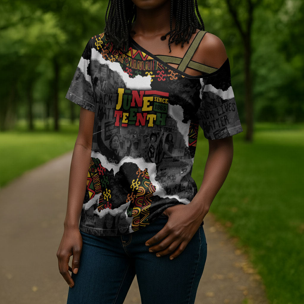 Juneteenth Freedom Day Personalized Grunge Ethnic Motif Cross Shoulder Shirt Black History