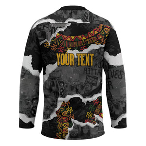 Juneteenth Freedom Day Personalized Grunge Ethnic Motif Hockey Jersey Black History