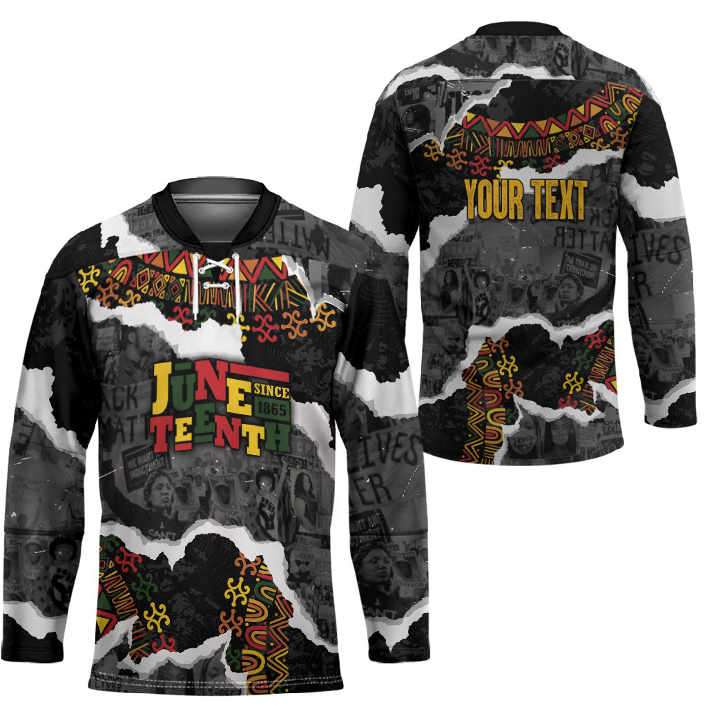 Juneteenth Freedom Day Personalized Grunge Ethnic Motif Hockey Jersey Black History