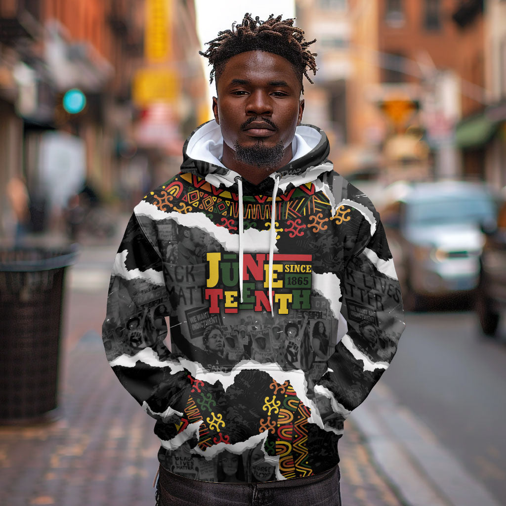 Juneteenth Freedom Day Personalized Grunge Ethnic Motif Hoodie Black History