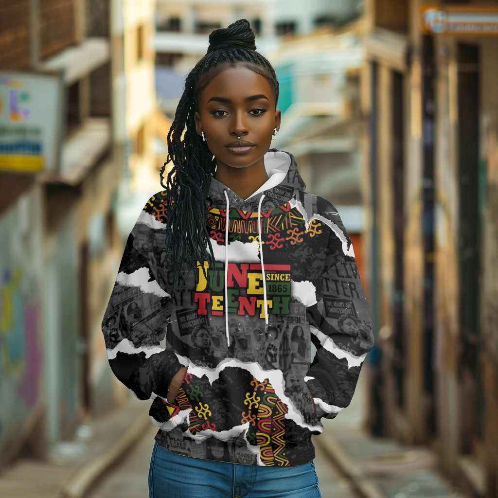 Juneteenth Freedom Day Personalized Grunge Ethnic Motif Hoodie Black History