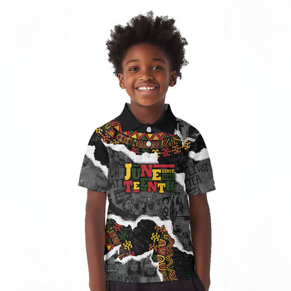 Juneteenth Freedom Day Personalized Grunge Ethnic Motif Kid Polo Shirt Black History