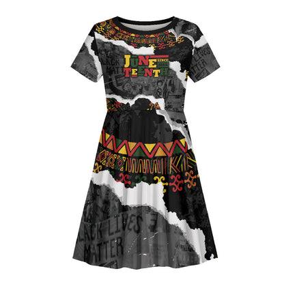 Juneteenth Freedom Day Personalized Grunge Ethnic Motif Kid Short Sleeve Dress Black History