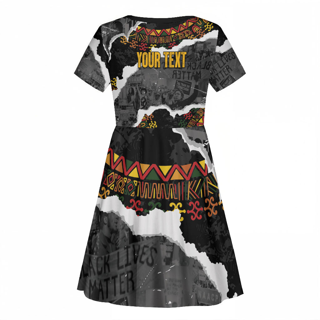Juneteenth Freedom Day Personalized Grunge Ethnic Motif Kid Short Sleeve Dress Black History