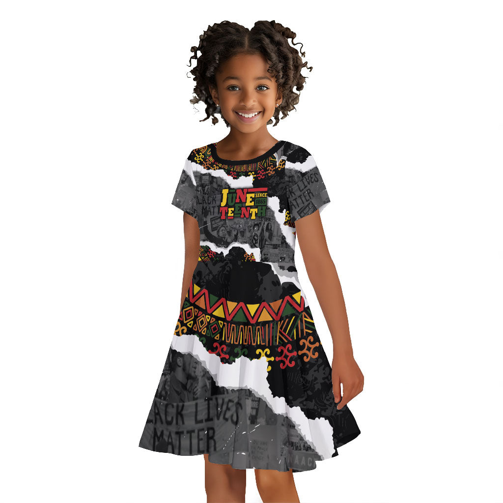 Juneteenth Freedom Day Personalized Grunge Ethnic Motif Kid Short Sleeve Dress Black History