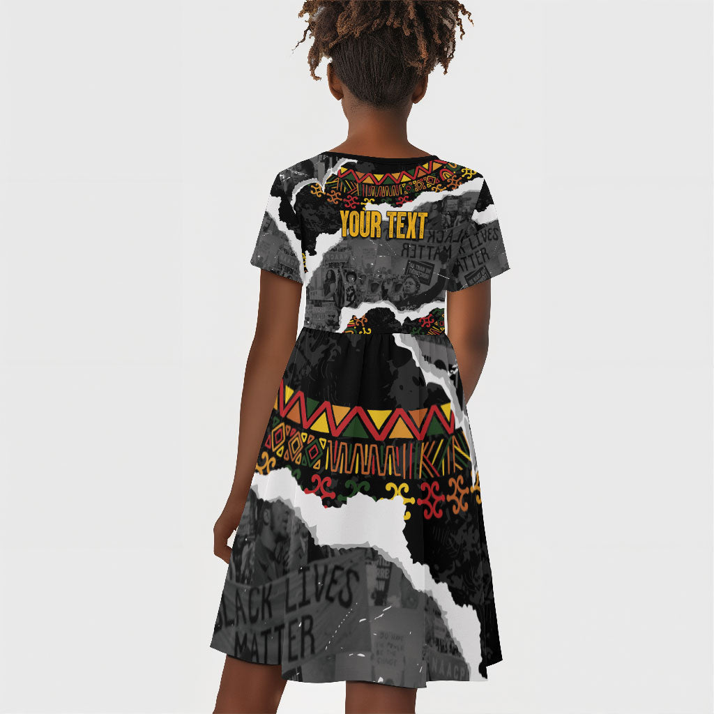 Juneteenth Freedom Day Personalized Grunge Ethnic Motif Kid Short Sleeve Dress Black History