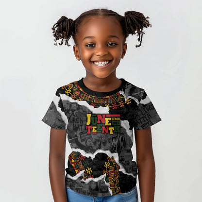 Juneteenth Freedom Day Personalized Grunge Ethnic Motif Kid T shirt Black History