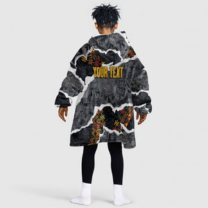 Juneteenth Freedom Day Personalized Grunge Ethnic Motif Kid Wearable Blanket Hoodie Black History