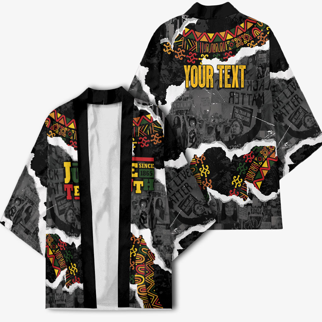 Juneteenth Freedom Day Personalized Grunge Ethnic Motif Kimono Black History