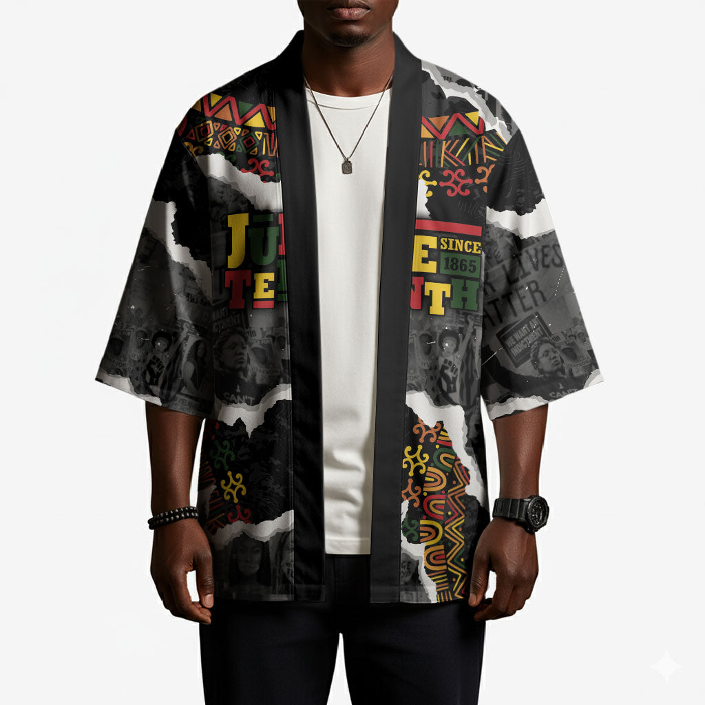 Juneteenth Freedom Day Personalized Grunge Ethnic Motif Kimono Black History