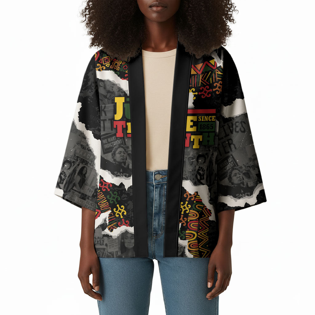 Juneteenth Freedom Day Personalized Grunge Ethnic Motif Kimono Black History