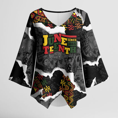 Juneteenth Freedom Day Personalized Grunge Ethnic Motif Kimono Sleeve Blouse Black History