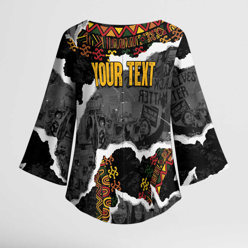 Juneteenth Freedom Day Personalized Grunge Ethnic Motif Kimono Sleeve Blouse Black History