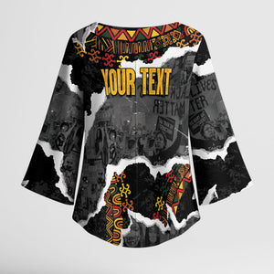 Juneteenth Freedom Day Personalized Grunge Ethnic Motif Kimono Sleeve Blouse Black History