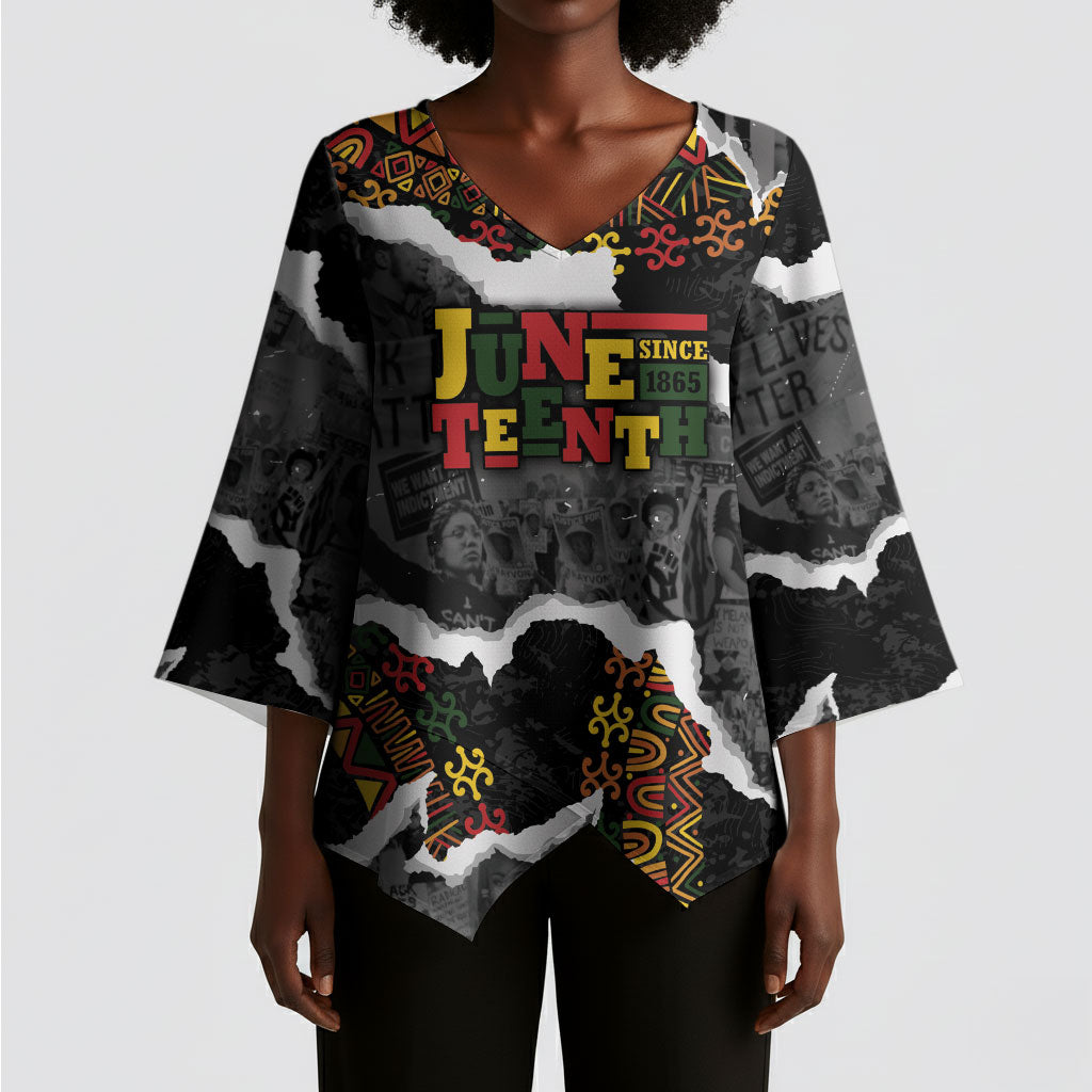 Juneteenth Freedom Day Personalized Grunge Ethnic Motif Kimono Sleeve Blouse Black History