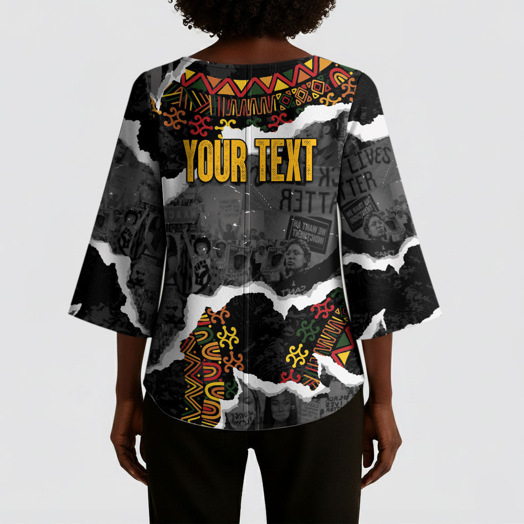 Juneteenth Freedom Day Personalized Grunge Ethnic Motif Kimono Sleeve Blouse Black History