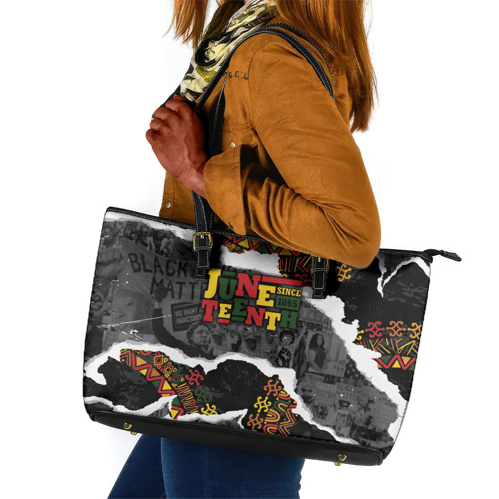 Juneteenth Freedom Day Grunge Ethnic Motif Leather Tote Bag Black History