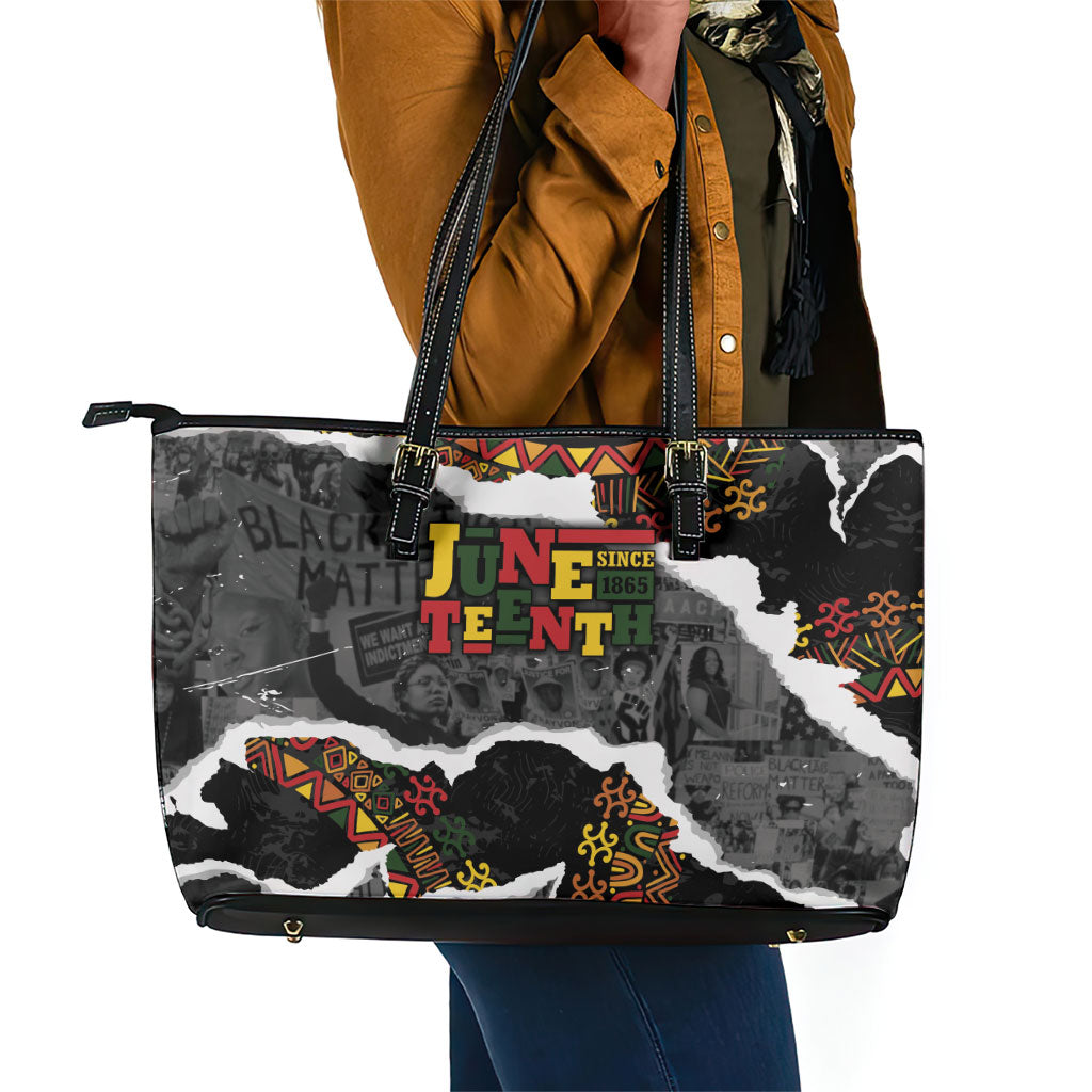 Juneteenth Freedom Day Grunge Ethnic Motif Leather Tote Bag Black History