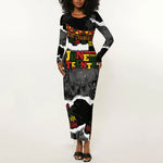 Juneteenth Freedom Day Personalized Grunge Ethnic Motif Long Sleeve Bodycon Dress Black History