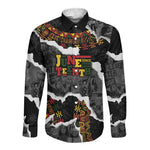 Juneteenth Freedom Day Personalized Grunge Ethnic Motif Long Sleeve Button Shirt Black History