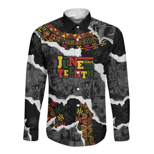 Juneteenth Freedom Day Personalized Grunge Ethnic Motif Long Sleeve Button Shirt Black History