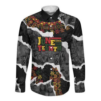 Juneteenth Freedom Day Personalized Grunge Ethnic Motif Long Sleeve Button Shirt Black History