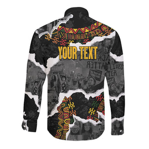 Juneteenth Freedom Day Personalized Grunge Ethnic Motif Long Sleeve Button Shirt Black History