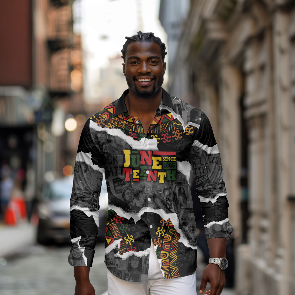 Juneteenth Freedom Day Personalized Grunge Ethnic Motif Long Sleeve Button Shirt Black History