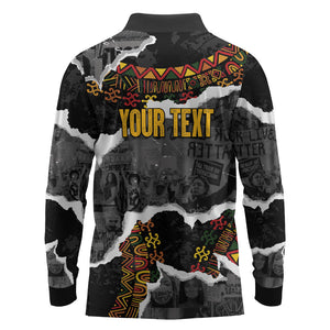 Juneteenth Freedom Day Personalized Grunge Ethnic Motif Long Sleeve Polo Shirt Black History