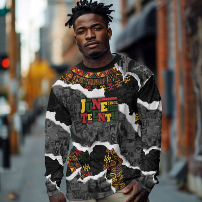 Juneteenth Freedom Day Personalized Grunge Ethnic Motif Long Sleeve Shirt Black History