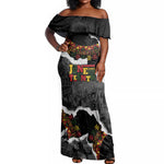 Juneteenth Freedom Day Personalized Grunge Ethnic Motif Off Shoulder Maxi Dress Black History
