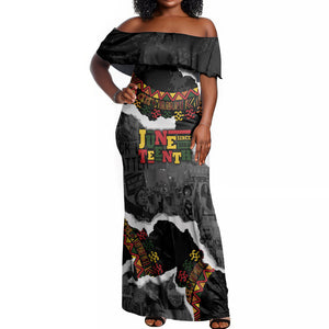 Juneteenth Freedom Day Personalized Grunge Ethnic Motif Off Shoulder Maxi Dress Black History