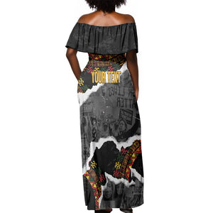 Juneteenth Freedom Day Personalized Grunge Ethnic Motif Off Shoulder Maxi Dress Black History