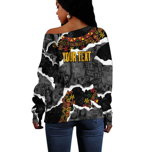 Juneteenth Freedom Day Personalized Grunge Ethnic Motif Off Shoulder Sweater Black History